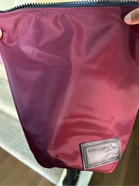 Longchamp Burgundy Nylon Pouch with Leather Logo Patch